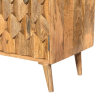 36 Inch Handcrafted Accent Cabinet, 2 Honeycomb Inlaid Doors, Mango Wood, Natural Brown - UPT-262406
