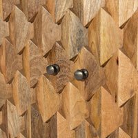 36 Inch Handcrafted Accent Cabinet, 2 Honeycomb Inlaid Doors, Mango Wood, Natural Brown - UPT-262406
