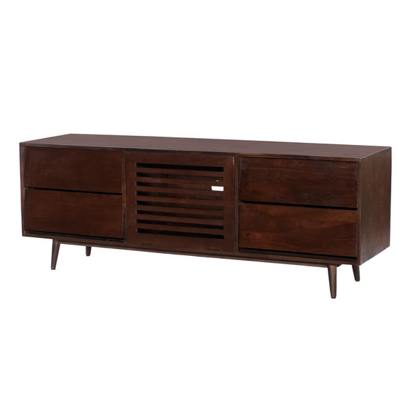 64 Inch TV Cabinet with 4 Drawers and Wooden Frame, Walnut Brown - UPT-262408