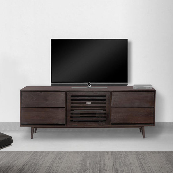 64 Inch TV Cabinet with 4 Drawers and Wooden Frame, Walnut Brown - UPT-262408