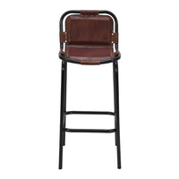 31 Inch Bar Height Chair, Genuine Leather Upholstery, Metal Frame, Brown, Black - UPT-263783