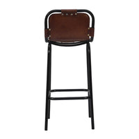 31 Inch Bar Height Chair, Genuine Leather Upholstery, Metal Frame, Brown, Black - UPT-263783