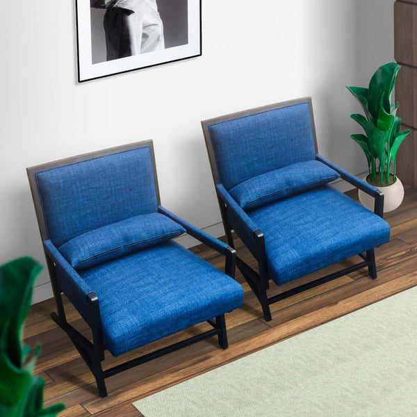 Upholstered Armchair Accent chair with Wood Frame, Set of 2, Blue and Black - UPT-270568