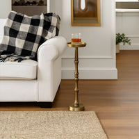 26 Inch Side End Drink Table, Turned Pedestal Metal Base, Round Top, Oxidized Brass - UPT-297050