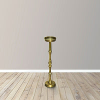 26 Inch Side End Drink Table, Turned Pedestal Metal Base, Round Top, Oxidized Brass - UPT-297050