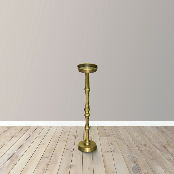 26 Inch Side End Drink Table, Turned Pedestal Metal Base, Round Top, Oxidized Brass - UPT-297050