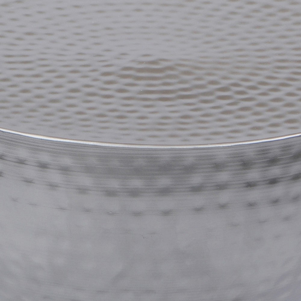 Industrial Style Hammered Texture Iron Stool with Hourglass Shaped Body, Silver - BM00602