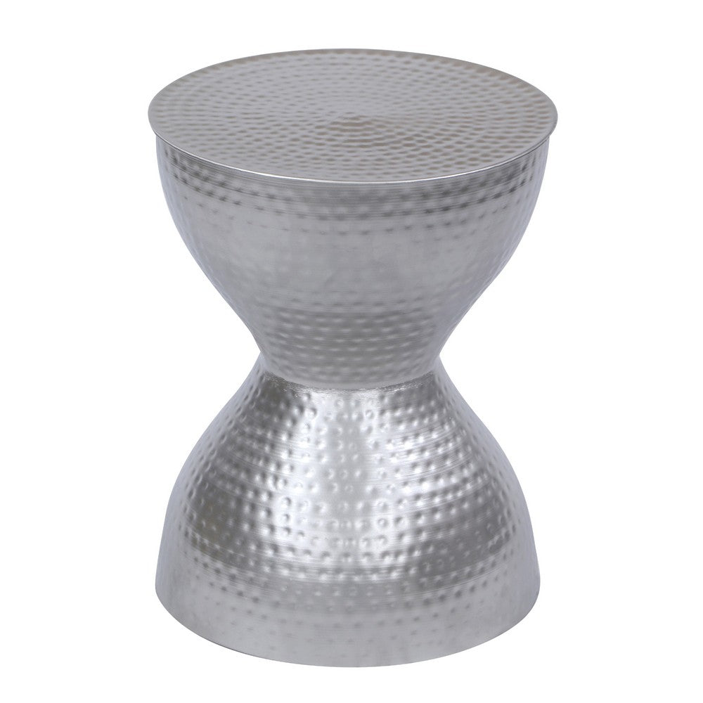 Industrial Style Hammered Texture Iron Stool with Hourglass Shaped Body, Silver - BM00602