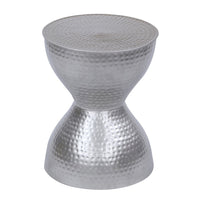 Industrial Style Hammered Texture Iron Stool with Hourglass Shaped Body, Silver - BM00602
