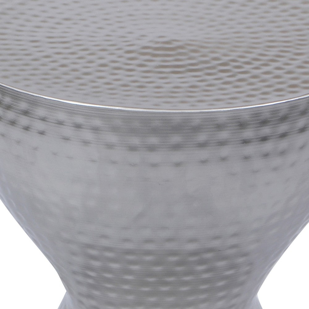Industrial Style Hammered Texture Iron Stool with Hourglass Shaped Body, Silver - BM00602