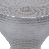 Industrial Style Hammered Texture Iron Stool with Hourglass Shaped Body, Silver - BM00602