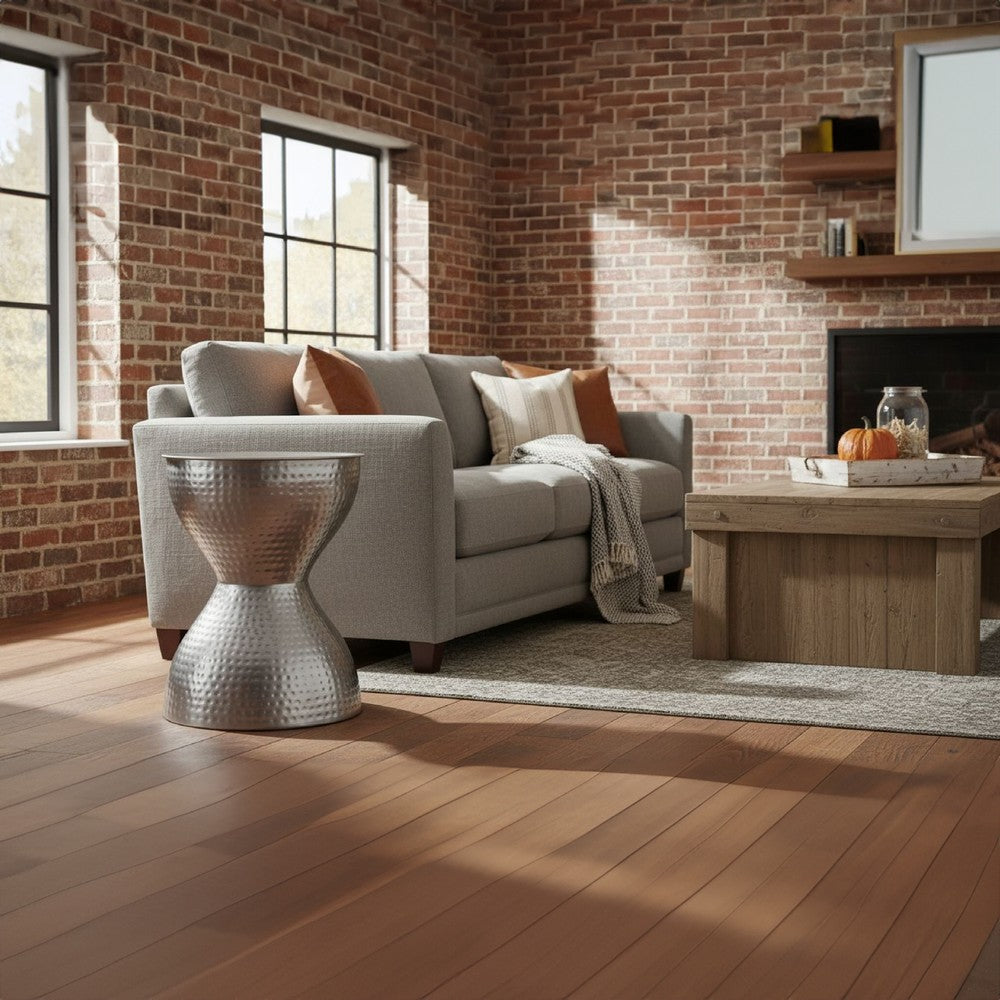 Industrial Style Hammered Texture Iron Stool with Hourglass Shaped Body, Silver - BM00602