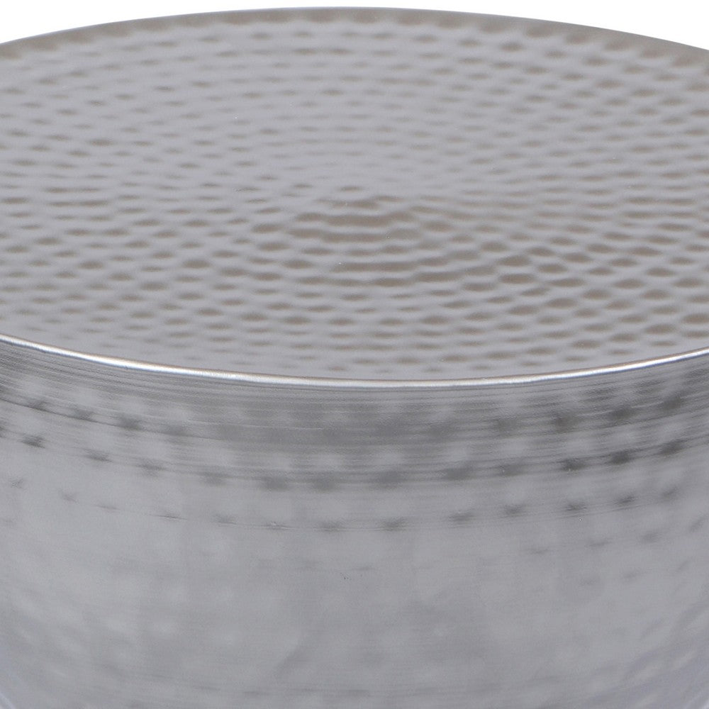 Industrial Style Hammered Texture Iron Stool with Hourglass Shaped Body, Silver - BM00602