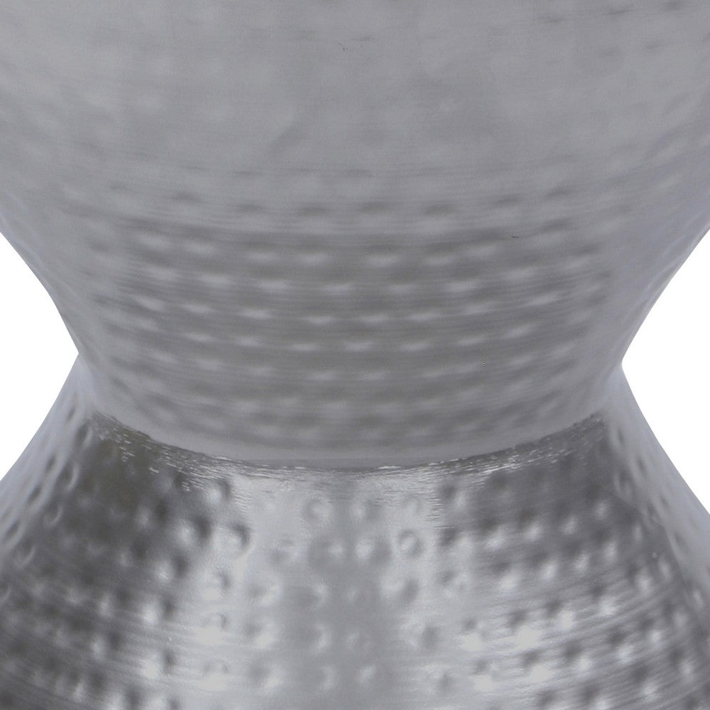 Industrial Style Hammered Texture Iron Stool with Hourglass Shaped Body, Silver - BM00602