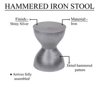 Industrial Style Hammered Texture Iron Stool with Hourglass Shaped Body, Silver - BM00602
