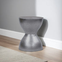 Industrial Style Hammered Texture Iron Stool with Hourglass Shaped Body, Silver - BM00602