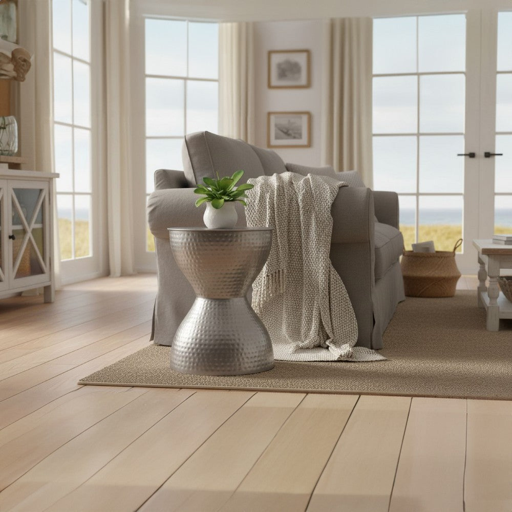 Industrial Style Hammered Texture Iron Stool with Hourglass Shaped Body, Silver - BM00602