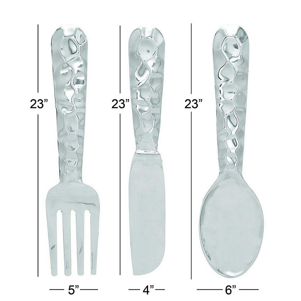 Artistic Cutlery Wall Decor In Metal, Set of Three, Silver - BM01021