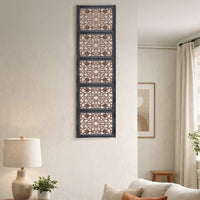 Rectangular Wall Panel with Intricate Floral Carvings, Burnt Black - BM01869