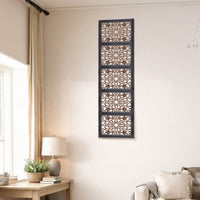 Rectangular Wall Panel with Intricate Floral Carvings, Burnt Black - BM01869