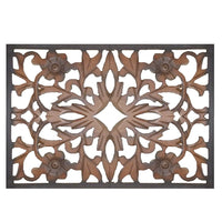 Rectangular Wall Panel with Intricate Floral Carvings, Burnt Black - BM01869