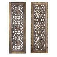 Benzara Floral Hand Carved Wooden Wall Panels, Assortment of Two, Brown - BM01881