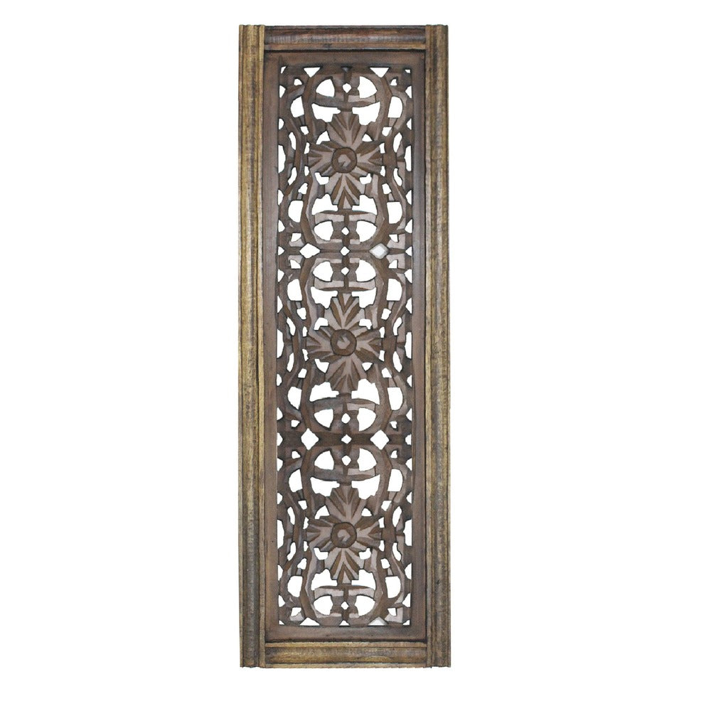 Benzara Floral Hand Carved Wooden Wall Panels, Assortment of Two, Brown - BM01881