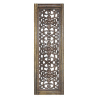 Benzara Floral Hand Carved Wooden Wall Panels, Assortment of Two, Brown - BM01881