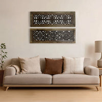 Benzara Floral Hand Carved Wooden Wall Panels, Assortment of Two, Brown - BM01881