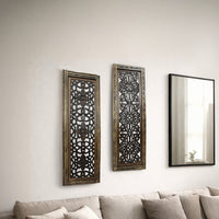 Benzara Floral Hand Carved Wooden Wall Panels, Assortment of Two, Brown - BM01881