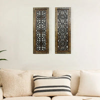 Benzara Floral Hand Carved Wooden Wall Panels, Assortment of Two, Brown - BM01881