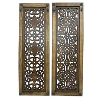Benzara Floral Hand Carved Wooden Wall Panels, Assortment of Two, Brown - BM01881