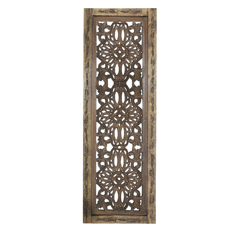 Benzara Floral Hand Carved Wooden Wall Panels, Assortment of Two, Brown - BM01881
