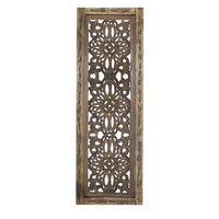Benzara Floral Hand Carved Wooden Wall Panels, Assortment of Two, Brown - BM01881