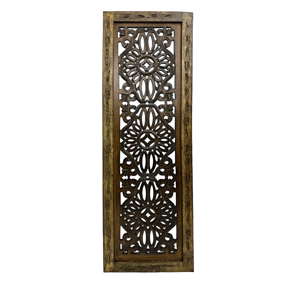 Benzara Floral Hand Carved Wooden Wall Panels, Assortment of Two, Brown - BM01881