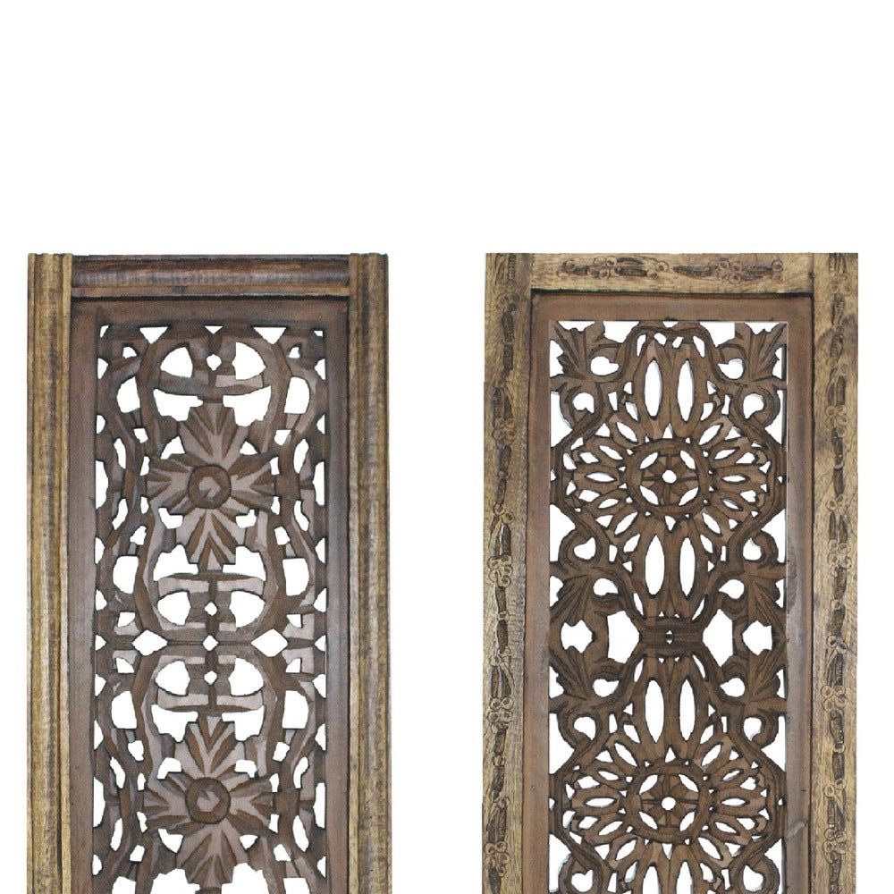 Benzara Floral Hand Carved Wooden Wall Panels, Assortment of Two, Brown - BM01881