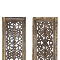 Benzara Floral Hand Carved Wooden Wall Panels, Assortment of Two, Brown - BM01881