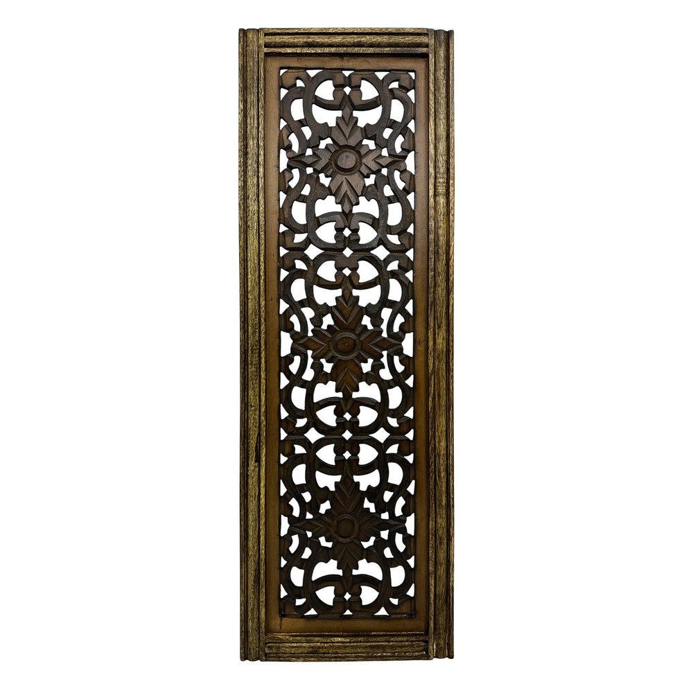 Benzara Floral Hand Carved Wooden Wall Panels, Assortment of Two, Brown - BM01881
