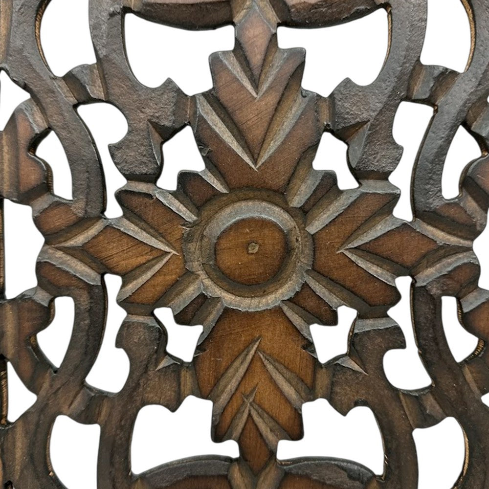 Benzara Floral Hand Carved Wooden Wall Panels, Assortment of Two, Brown - BM01881