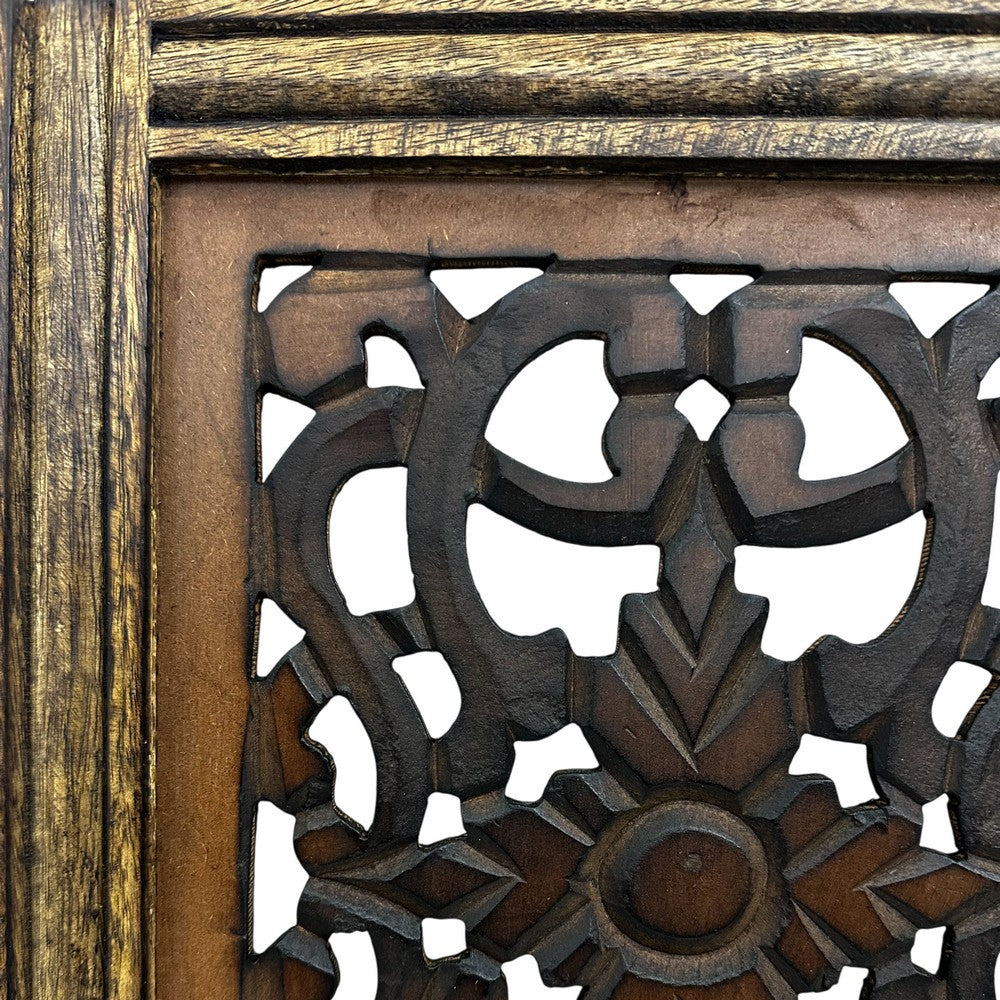 Benzara Floral Hand Carved Wooden Wall Panels, Assortment of Two, Brown - BM01881