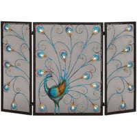 Peacock Theme Metal 3 Panel Mesh Fireplace Screen, Multicolor - BM04366