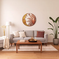 21 Inch Handcrafted Sun and Moon Accent Wall Decor, Round Metal Wall Mount, Rustic Gold, Bronze - BM05395