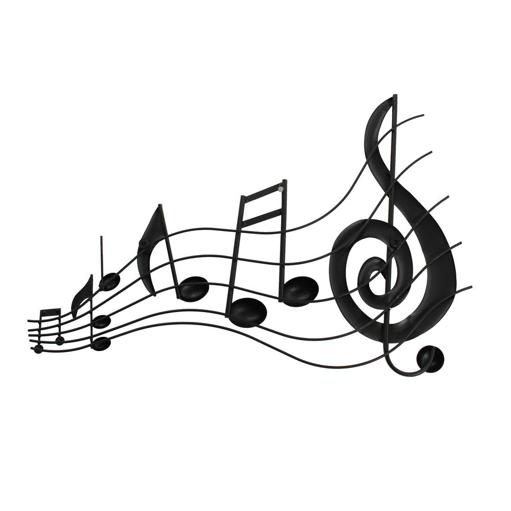 26 Inch Handmade Metal Wall Mount Accent Decor with Musical Notes and Treble Clef, Black, Red - BM05414