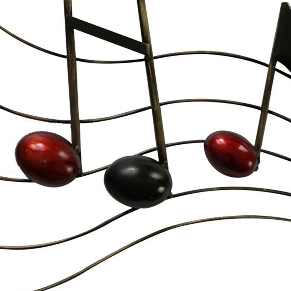 26 Inch Handmade Metal Wall Mount Accent Decor with Musical Notes and Treble Clef, Black, Red - BM05414