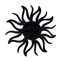 35 Inch Round Wall Mounted Sun Face Accent Decor, Carved Rustic Gold and Black Metal - BM07981