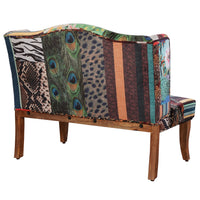 45 Inch Settee Loveseat Bench, Handcrafted Wingback Design, Bird Collage Print Velvet Fabric, Multicolor - BM154764