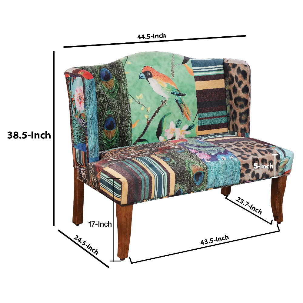 Vesta Bird Collage Print Settee, Multicolor - BM154764