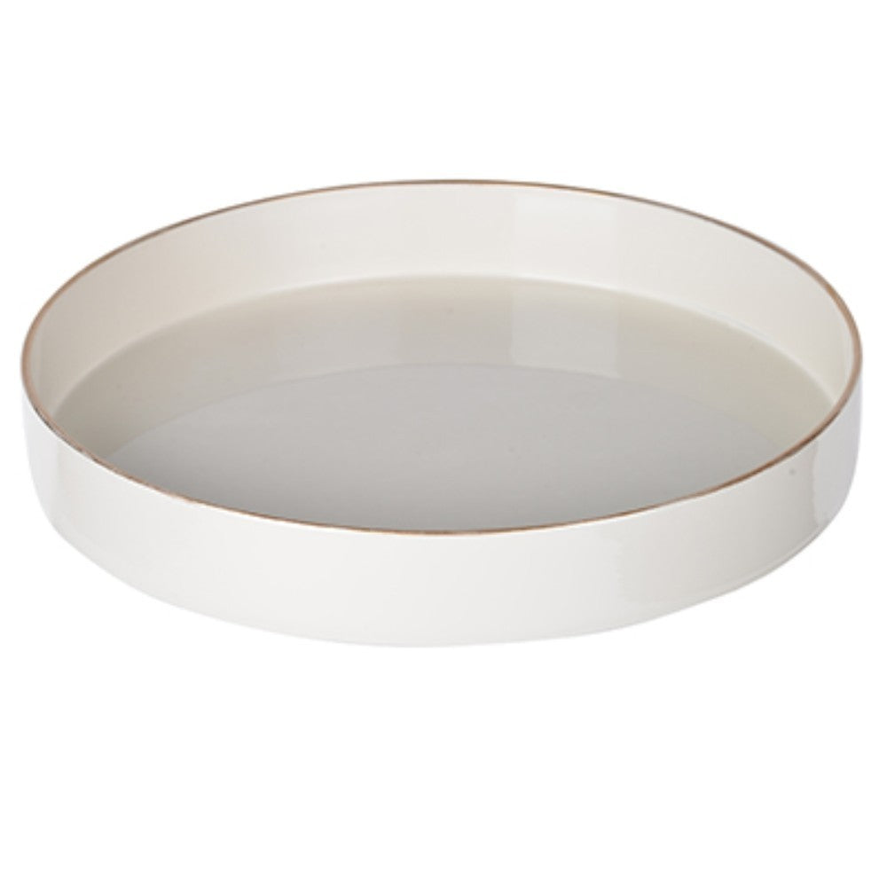 Mimosa Plastic Round Tray, Gold Accented Trims, Glossy White - BM152860