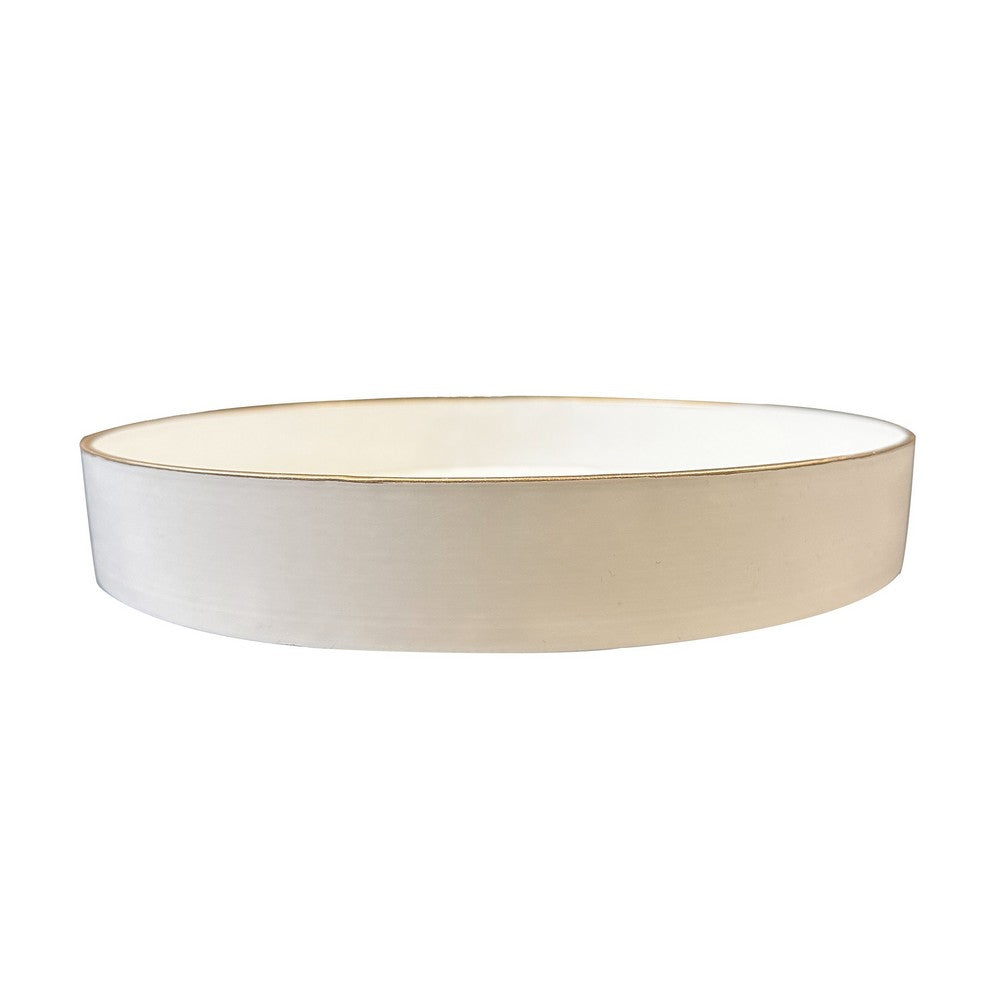 Mimosa Plastic Round Tray, Gold Accented Trims, Glossy White - BM152860