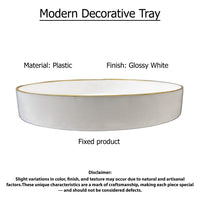 Mimosa Plastic Round Tray, Gold Accented Trims, Glossy White - BM152860
